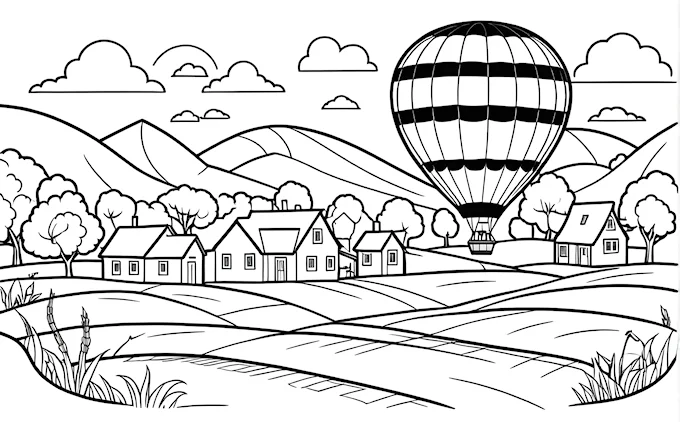 Hot air balloon over rural area
