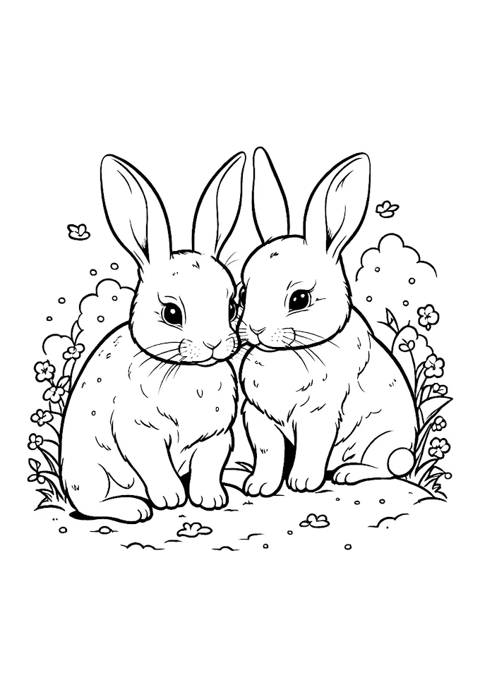 Adorable bunnies sharing a moment of closeness coloring design