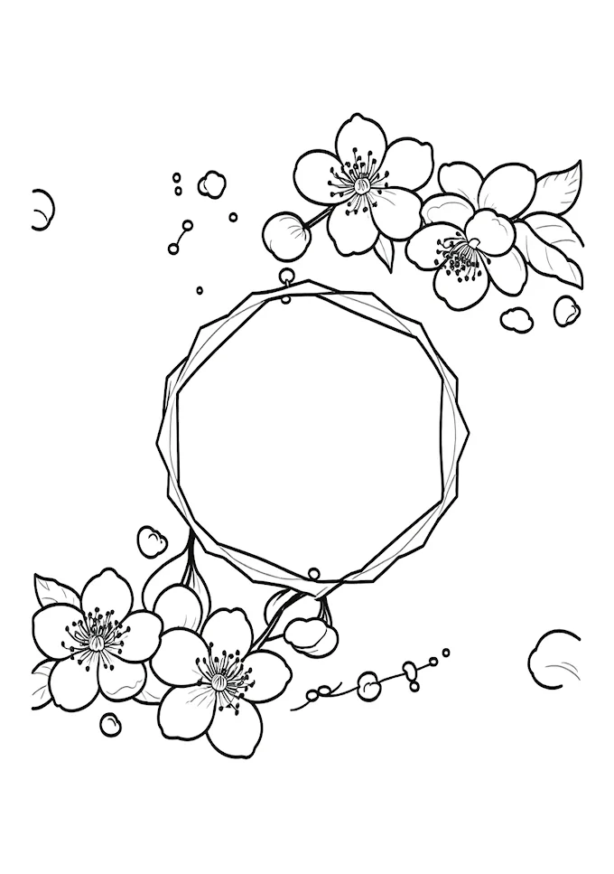 Cherry blossoms spring bloom drawing coloring page