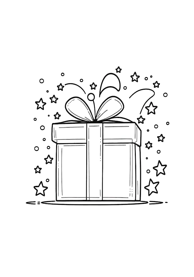 Enchanted Gift Box with Stars Coloring Page