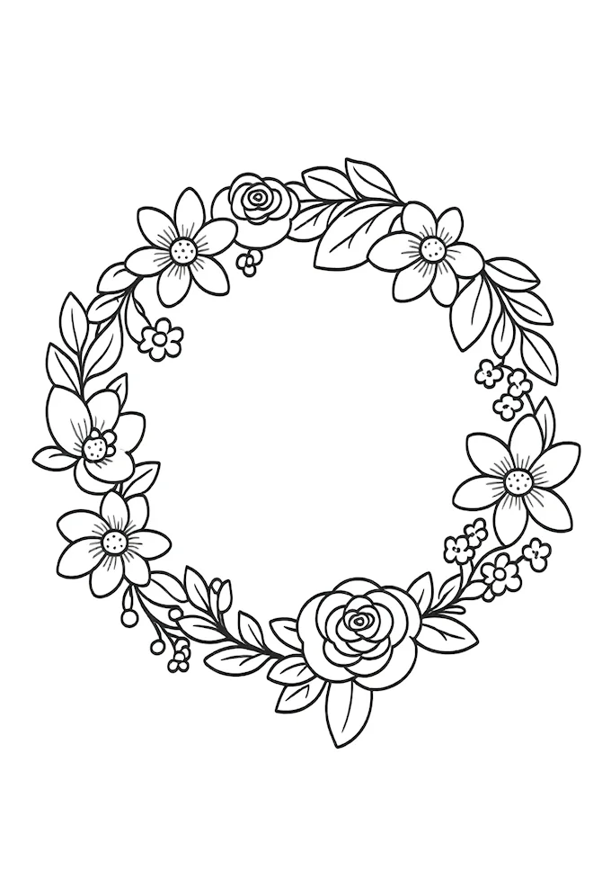 Intricate circular floral design coloring page