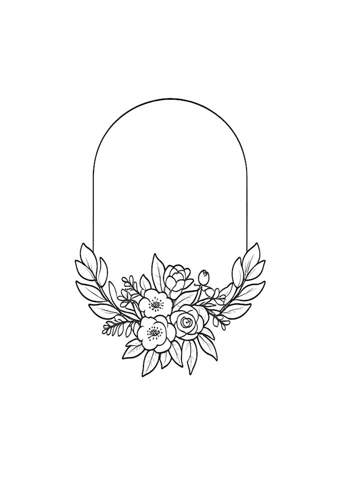 Intricate floral necklace frame coloring page