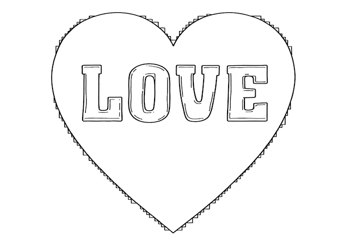 &quot;LOVE&quot; in block letters forming a heart shape coloring page