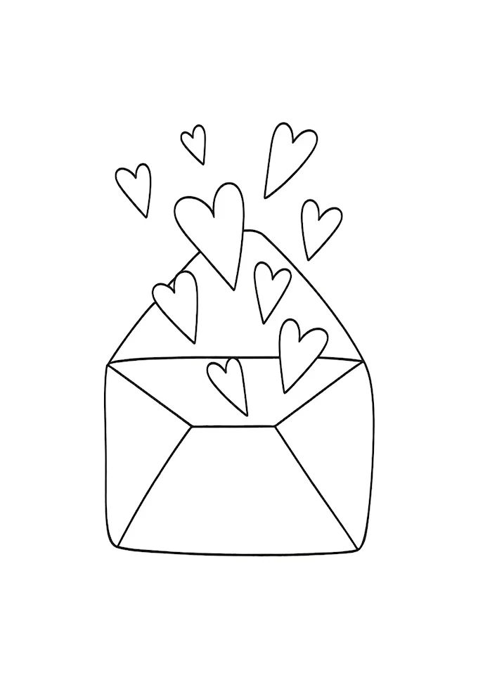 Express mail love letters with hearts coloring page