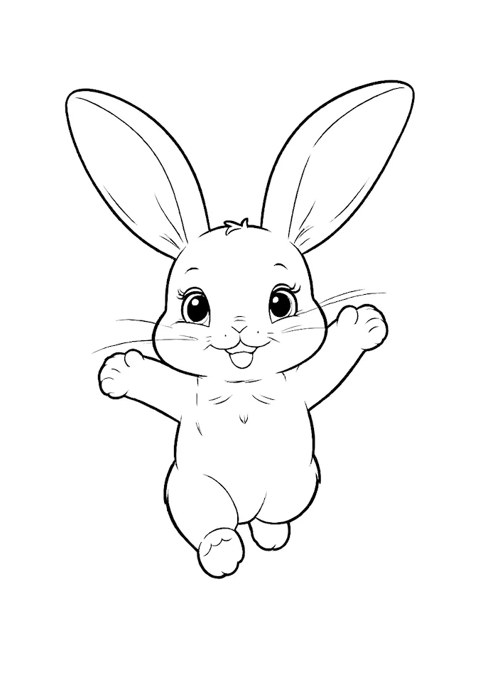 Surprised Cartoon White Rabbit Looking Upward Coloring Page
