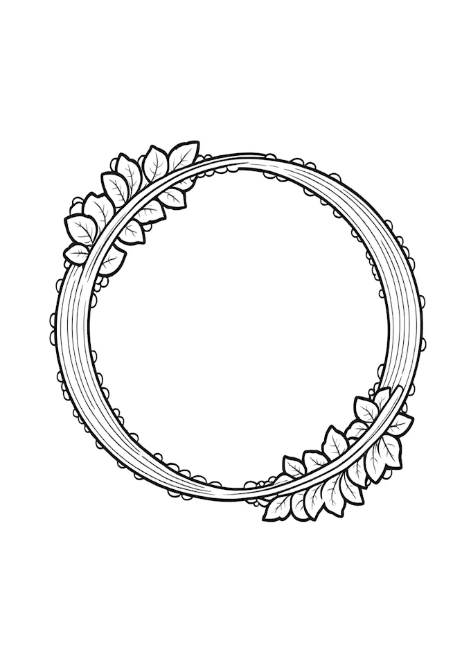Black and white ornate circle with intricate leaf designs coloring page
