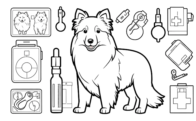 Dog with medical theme background