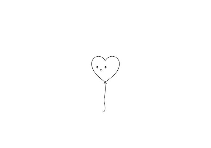 White heart-shaped balloon with a lonely face coloring page