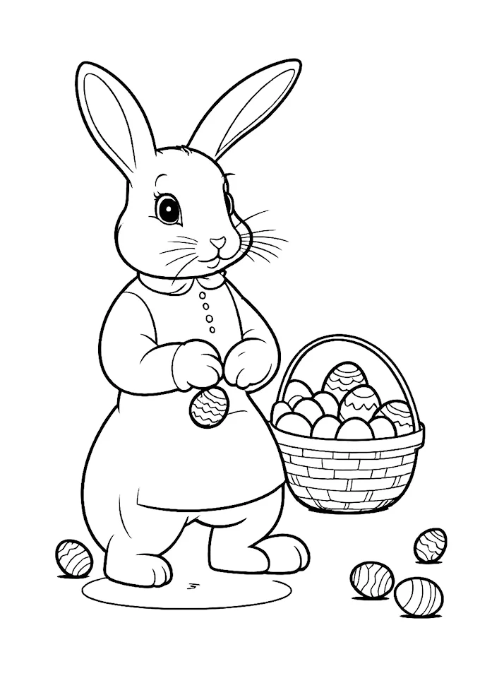Bunny figurine with Easter egg basket coloring page