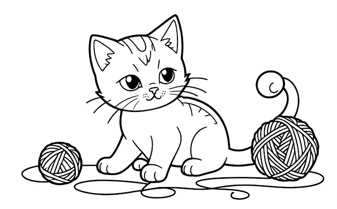 Cat with yarn in paws