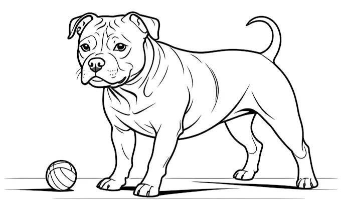 Dog next to ball with line drawing of face