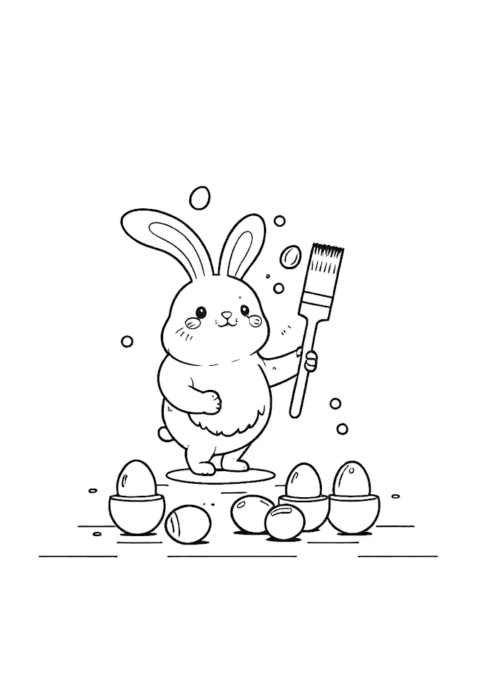 Creative Rabbit with Paintbrushes Coloring Page