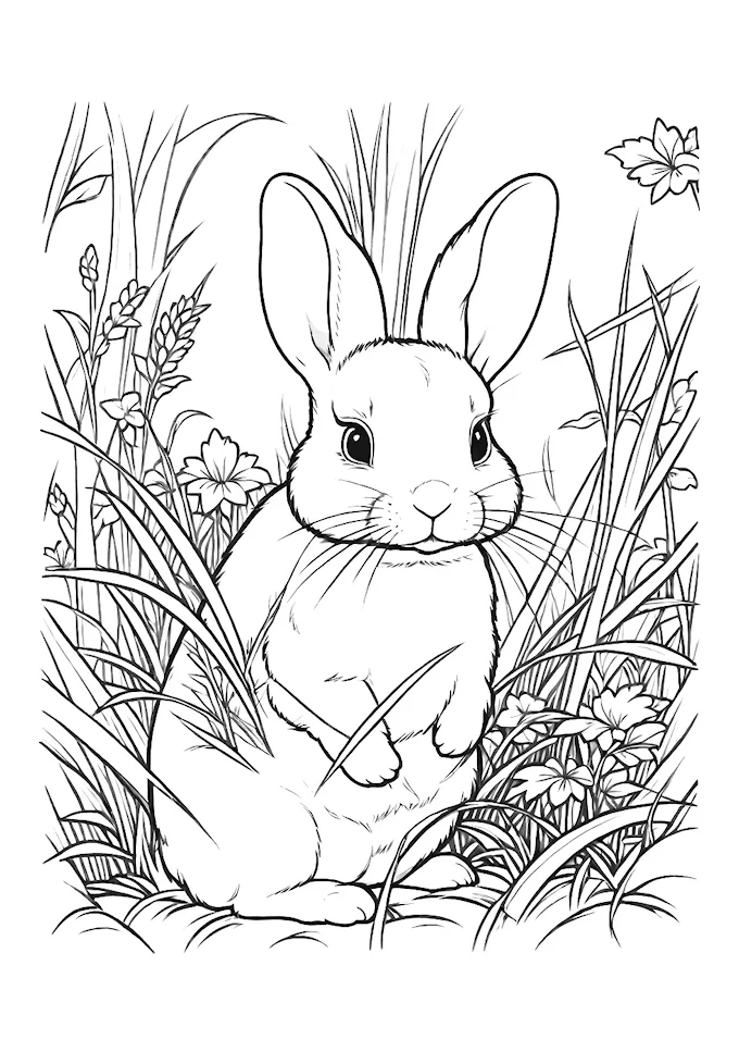 Serene bunny in tall green plants drawing