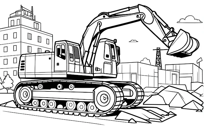 Construction site with bulldozer and building
