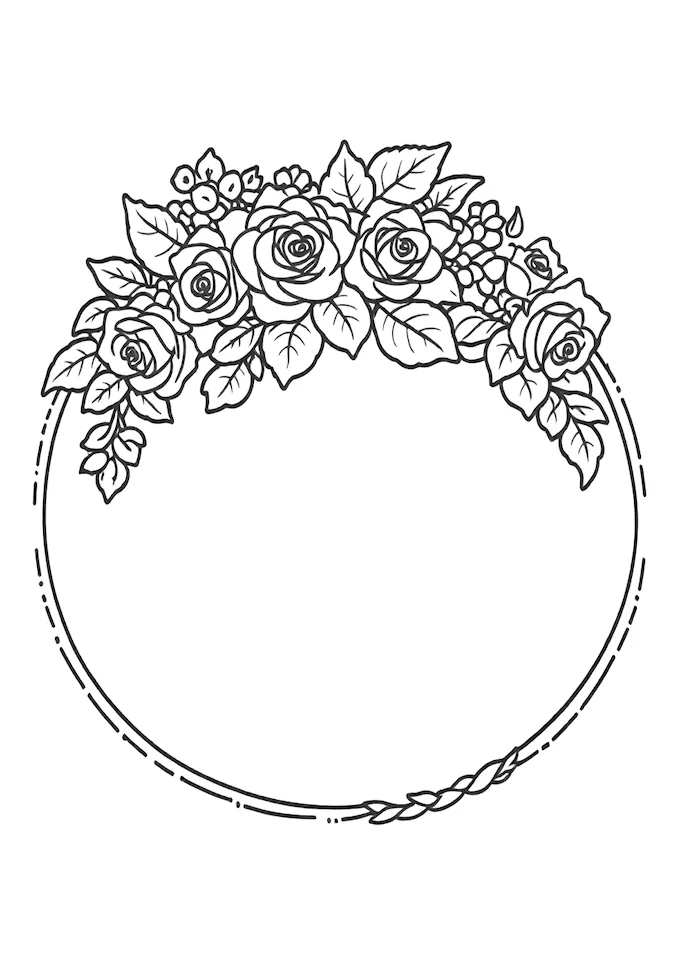 Black and white roses headpiece elegance coloring page