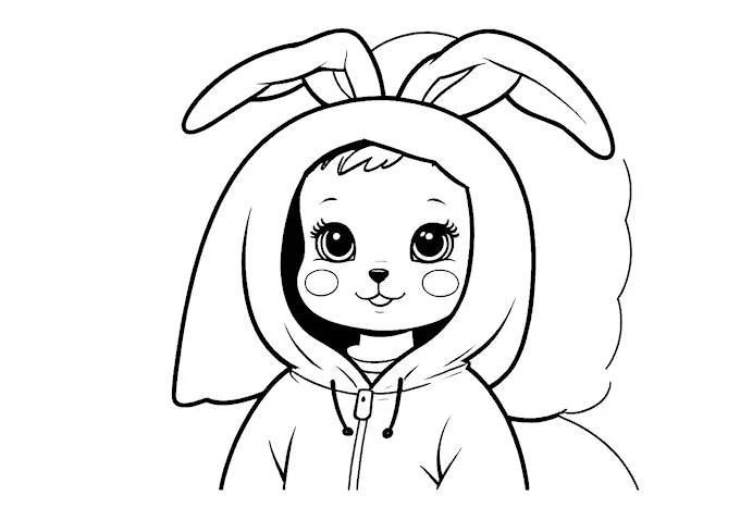 Adorable baby in bunny costume for Easter coloring page