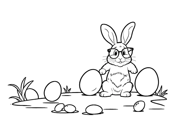 Large Bunny with Glasses and Eggs