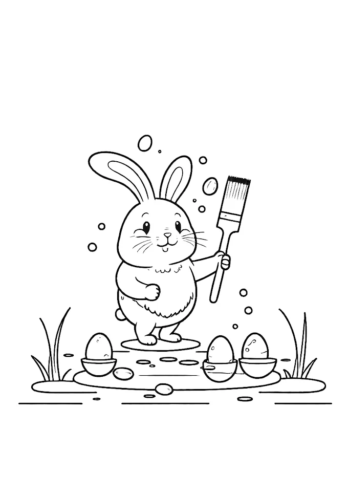 Rabbit with Paintbrushes Coloring Page