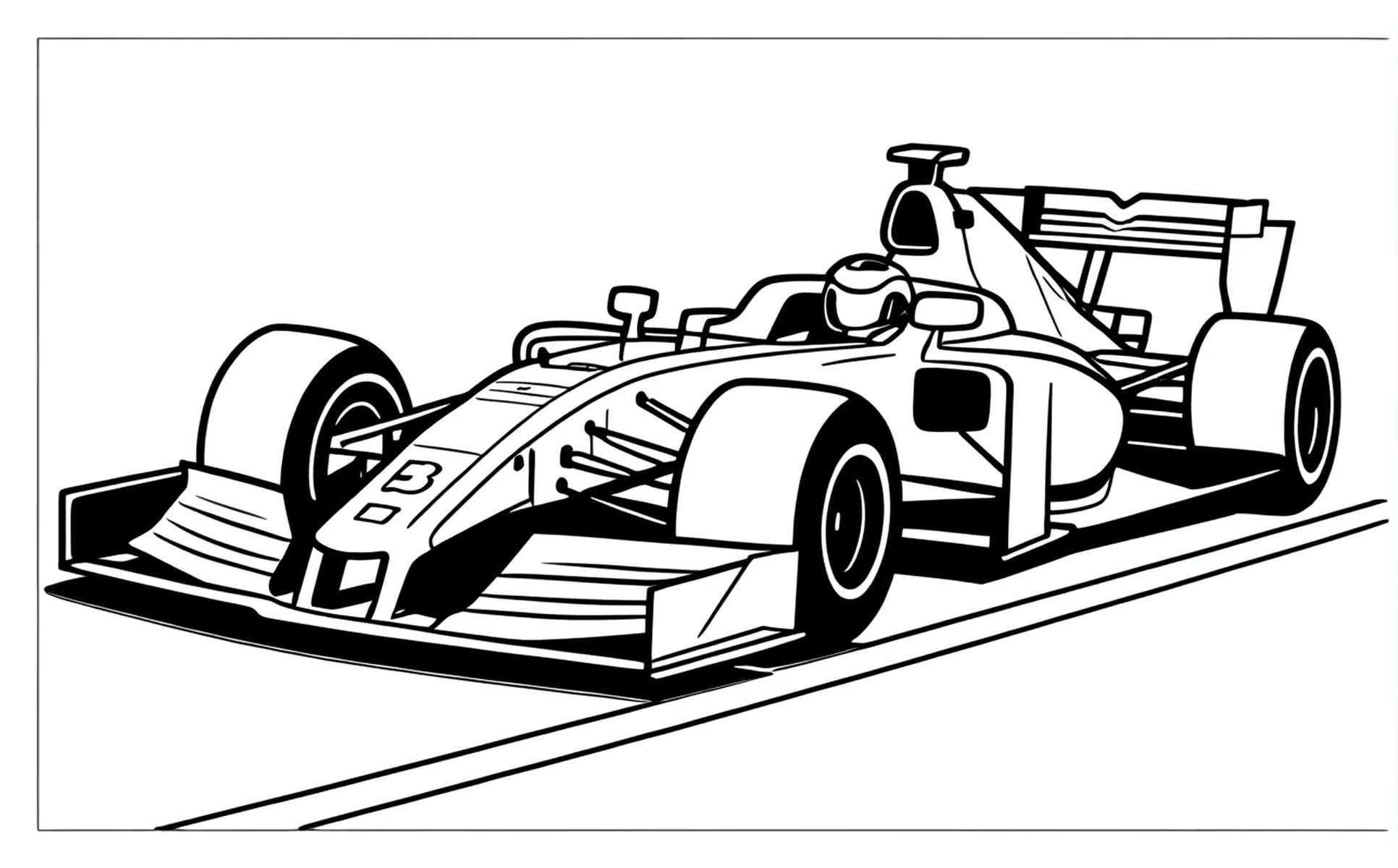 Race Car on Track Superflat Line Art Coloring Page - Coloring Page